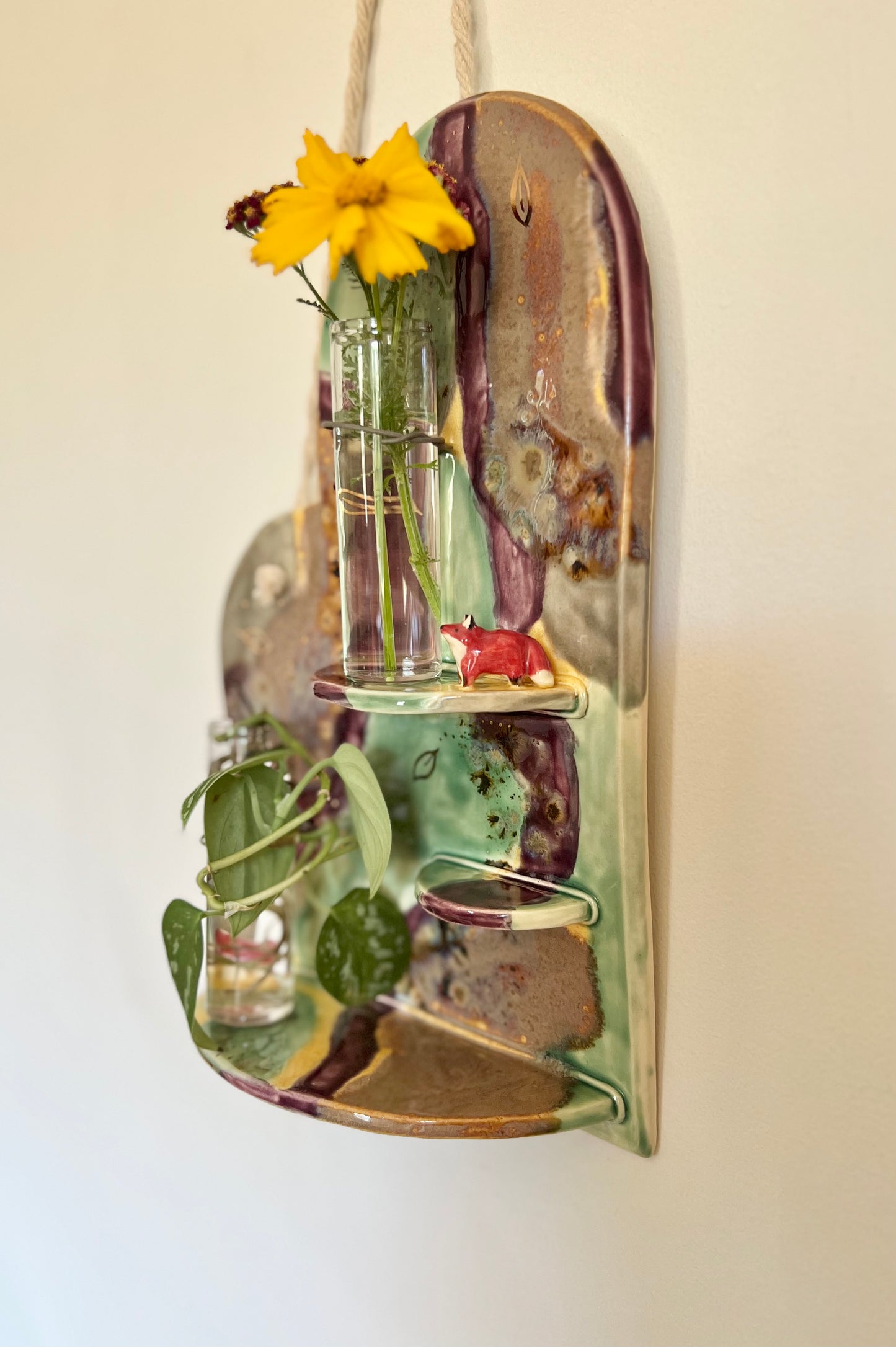 Large Fox and Mushrooms Wall Hanging and Plant Propagation Station