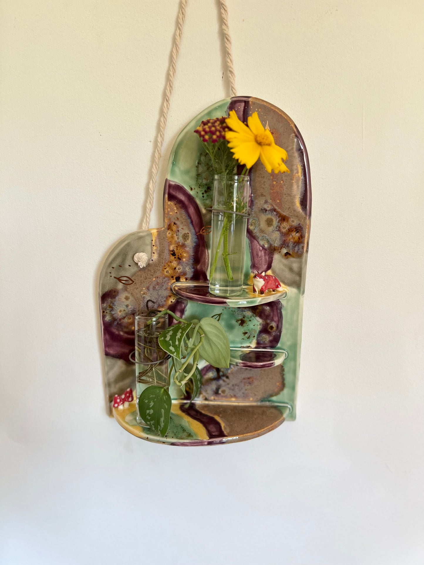 Large Fox and Mushrooms Wall Hanging and Plant Propagation Station